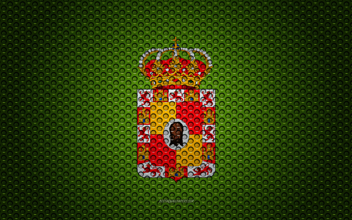 Flag of Jaen, 4k, creative art, metal mesh texture, Jaen flag, national symbol, provinces of Spain, Jaen, Spain, Europe