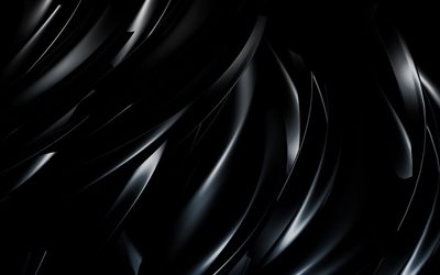 schwarz, wellig, hintergrund, 3d wellen-textur, 3d-kunst, wellen, texturen, 3d-wellen, schwarz hintergrund