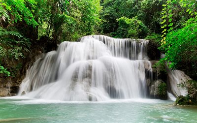 beautiful waterfall, rainforest, jungle, Kanchanaburi, Thailand, Erawan Waterfall
