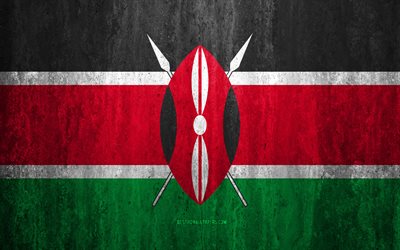 Flag of Kenya, 4k, stone background, grunge flag, Africa, Kenya flag, grunge art, national symbols, Kenya, stone texture