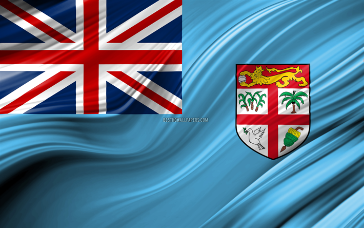 4k, Fiji flag, Oceanian countries, 3D waves, Flag of Fiji, national symbols, Fiji 3D flag, art, Oceania, Fiji
