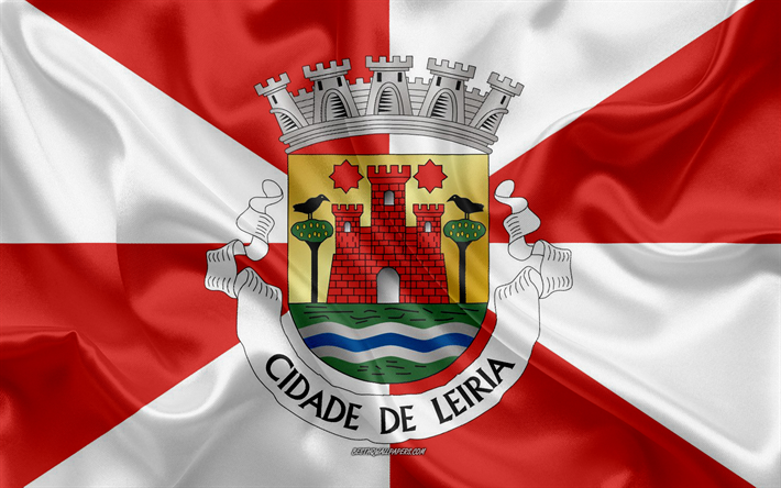 Bandera de Leiria District, 4k, bandera de seda, de seda, de la textura, el Distrito de Leiria, Portugal, Leiria bandera, en la regi&#243;n de Portugal