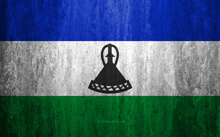 Bandeira do Lesotho, 4k, pedra de fundo, grunge bandeira, &#193;frica, Lesoto bandeira, grunge arte, s&#237;mbolos nacionais, Lesotho, textura de pedra