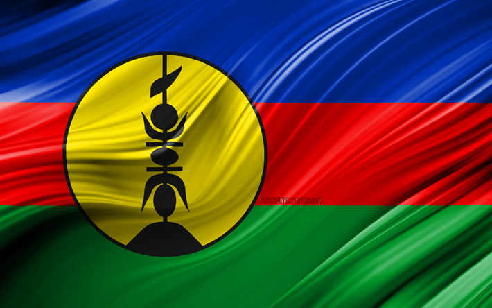 4k, New Caledonian flag, Oceanian countries, 3D waves, Flag of New Caledonia, national symbols, New Caledonia 3D flag, art, Oceania, New Caledonia