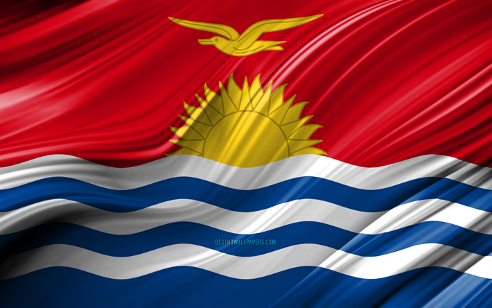 &quot;Kiribati, ulusal semboller, Kiribati 3D bayrak, sanat 4k, Kiribati bayrağı, Okyanusya &#252;lkeleri, 3D dalgalar, Bayrak, Oceania, Kiribati