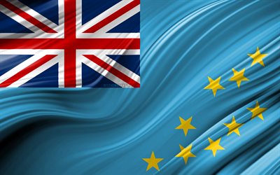 4k, Tuvalun lippu, Oseanian maat, 3D-aallot, Lippu, Tuvalun, kansalliset symbolit, Tuvalu 3D flag, art, Oseania, Tuvalu