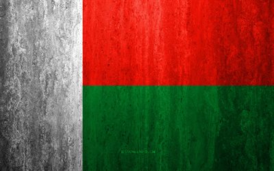 Bandiera del Madagascar, 4k, pietra, sfondo, grunge, bandiera, Africa, Madagascar, arte, simboli nazionali, pietra texture