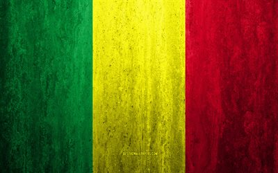 Flag of Mali, 4k, stone background, grunge flag, Africa, Mali flag, grunge art, national symbols, Mali, stone texture