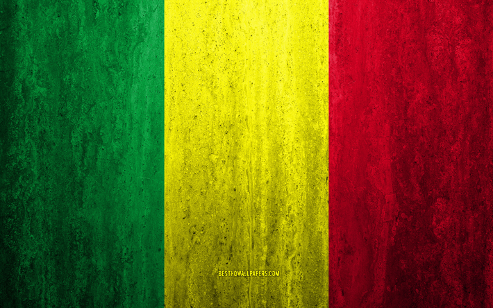 Drapeau du Mali, 4k, stone background grunge flag, l&#39;afrique, le Mali flag grunge, art, symbole national, le Mali, le stone texture