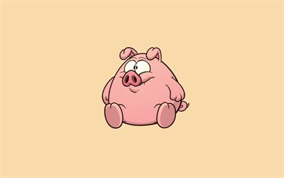 rosa schweinchen, minimal, orange, hintergrund, cartoon pig, schwein