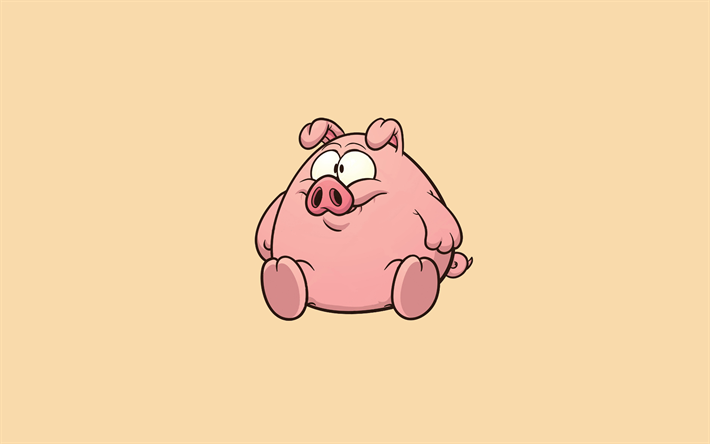 rosa cerdito, m&#237;nimo, fondo naranja, de dibujos animados de cerdo, rosa de los lechones, cerdos