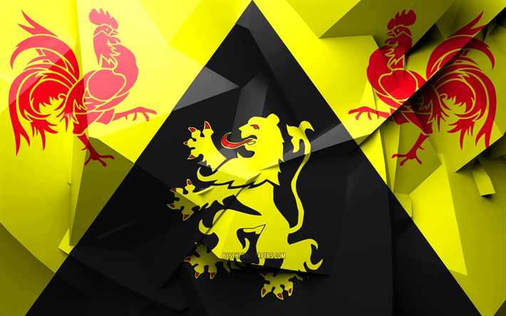 4k, Flag of Walloon Brabant, geometric art, Provinces of Belgium, Walloon Brabant flag, creative, belgian provinces, Walloon Brabant Province, administrative districts, Walloon Brabant 3D flag, Belgium
