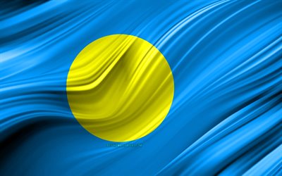 4k, Palau flag, Oceanian countries, 3D waves, Flag of Palau, national symbols, Palau 3D flag, art, Oceania, Palau