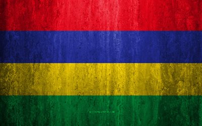 Flag of Mauritius, 4k, stone background, grunge flag, Africa, Mauritius flag, grunge art, national symbols, Mauritius, stone texture