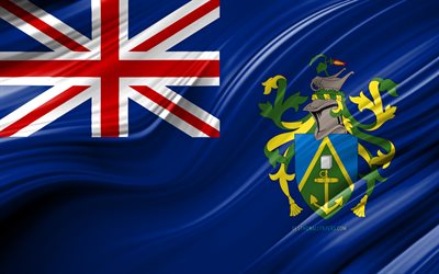4k, Pitcairn Islands flag, Oceanian countries, 3D waves, Flag of Pitcairn Islands, national symbols, Pitcairn Islands 3D flag, art, Oceania, Pitcairn Islands
