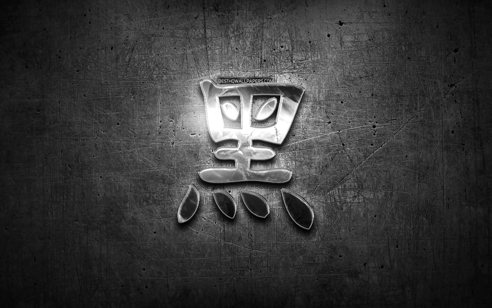 Secret Kanji hi&#233;roglyphe, de l&#39;argent des symboles, des japonais, des hi&#233;roglyphes, des Kanji Japonais, Symbole de Secret, le m&#233;tal, les hi&#233;roglyphes, le Secret de caract&#232;res Japonais, noir m&#233;tal, fond, Secret des caract&