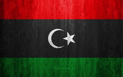 Flaggan i Libyen, 4k, sten bakgrund, grunge flagga, Afrika, Libyens flagga, grunge konst, nationella symboler, Libyen, sten struktur