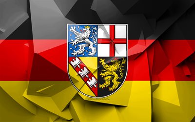 4k, Bandiera del Saarland, arte geometrica, Stati della Germania, Saarland, bandiera, creativo, germania, amministrativo, distretti, Saarland 3D, Germania