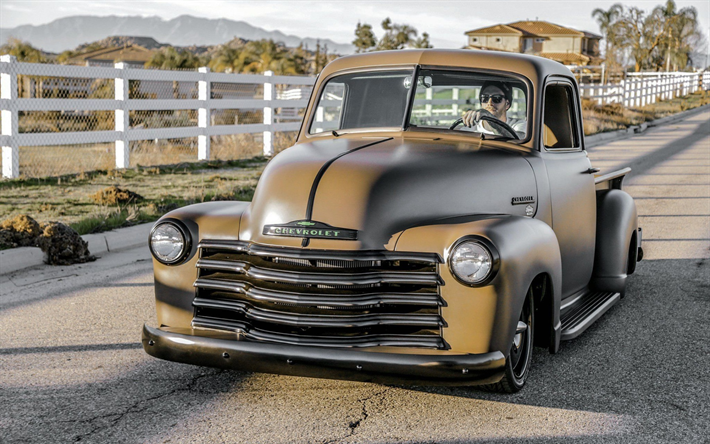 Chevrolet 3100, camioncino, 1947, Personalizzato Chevy 3100, grigio opaco camioncino, lowrider, auto retr&#242;, classico americano, auto, Chevrolet