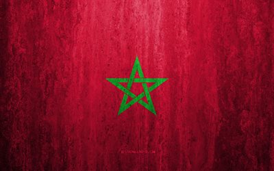 Bandiera del Marocco, 4k, pietra, sfondo, grunge, bandiera, Africa, Marocco, arte, simboli nazionali, il Marocco, la pietra texture