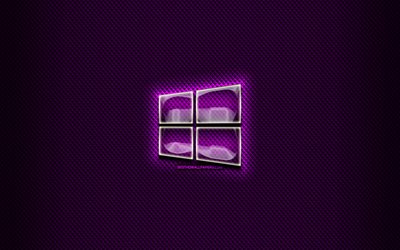 Windows 10 cam logo, mor arka plan, OS, resimler, markalar, Windows 10 logo, yaratıcı, 10 Windows