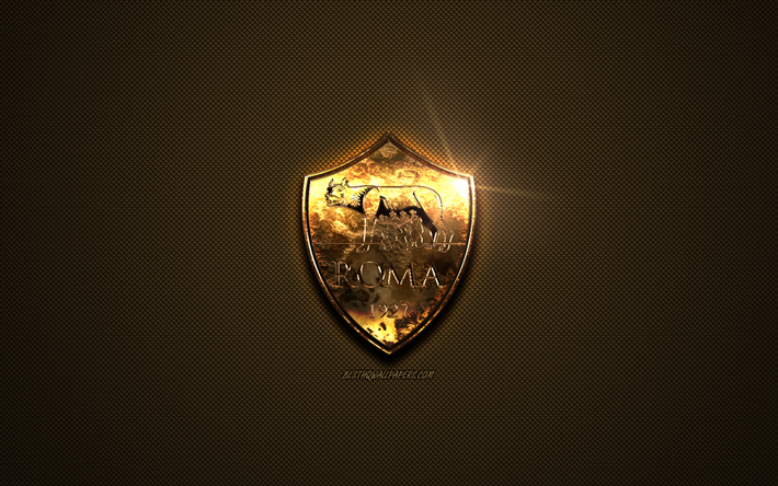 as roma, golden logo, italienische fu&#223;ball-club, golden emblem, rom, italien, serie a, golden carbon-faser-textur -, fu&#223;ball -, roma-logo