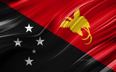4k, Papua New Guinea flag, Oceanian countries, 3D waves, Flag of Papua New Guinea, national symbols, Papua New Guinea 3D flag, art, Oceania, Papua New Guinea