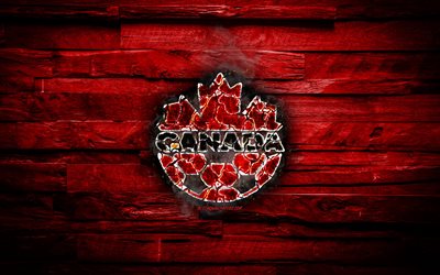 Canada, burning logo, CONCACAF, yellow wooden background, grunge, North America National Teams, football, Canadian soccer team, soccer, Canada national football team