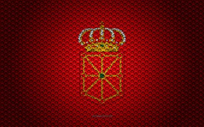 Flag of Navarre, 4k, creative art, metal mesh texture, Navarre flag, national symbol, provinces of Spain, Navarre, Spain, Europe