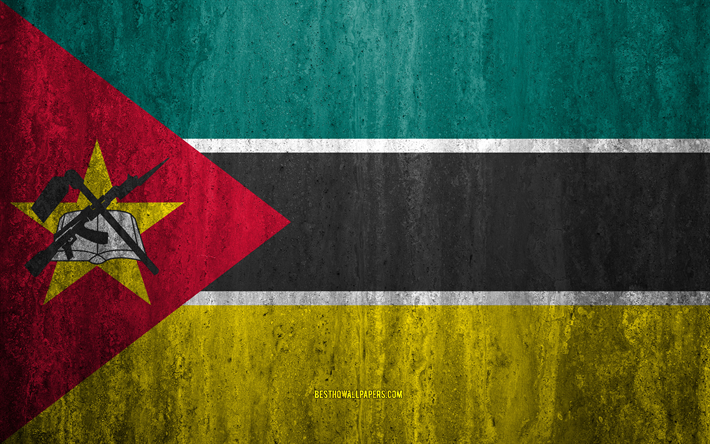Flag of Mozambique, 4k, stone background, grunge flag, Africa, Mozambique flag, grunge art, national symbols, Mozambique, stone texture