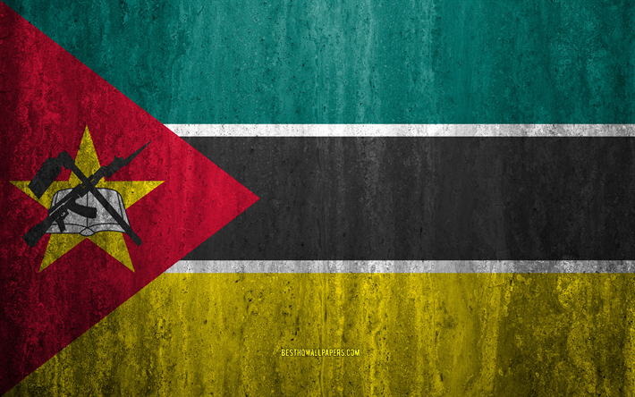 Flaggan i Mo&#231;ambique, 4k, sten bakgrund, grunge flagga, Afrika, Mo&#231;ambiques flagga, grunge konst, nationella symboler, Mo&#231;ambique, sten struktur