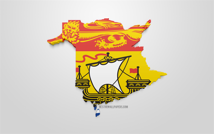 new brunswick-karte silhouette, 3d-flagge von new brunswick, provinz von kanada, 3d-kunst, new brunswick 3d flagge, canada, north america, new brunswick, geographie, new brunswick 3d-silhouette