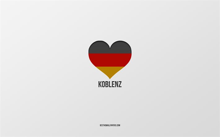 أنا أحب كوبلنز, المدن الألمانية, خلفية رمادية, ألمانيا, العلم الألماني القلب, كوبلنز, المدن المفضلة, الحب كوبلنز