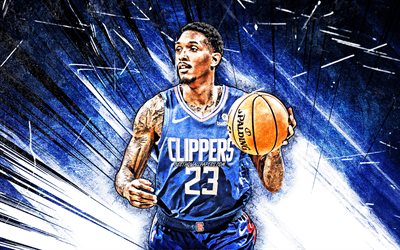 4k, Lou Williams, grunge art, Los Angeles Clippers, NBA, basketball, blue abstract rays, Louis Tyrone Williams, USA, Lou Williams Los Angeles Clippers, creative, Lou Williams 4K, LA Clippers