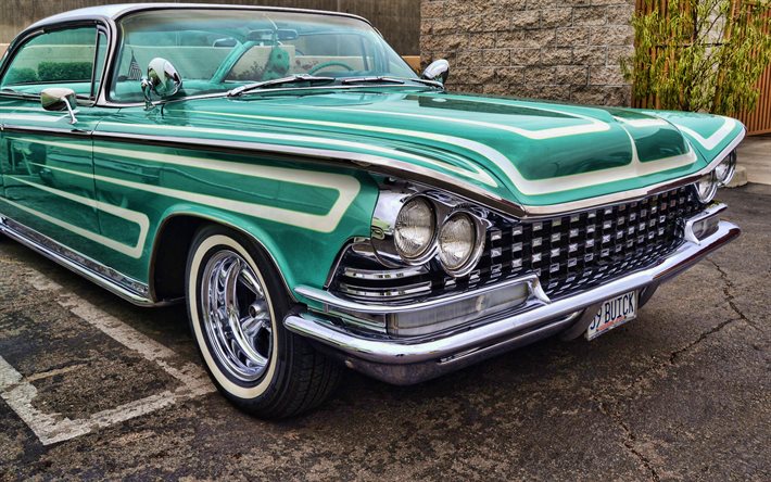 Buick Electra, HDR, retro cars, 1959 coches, vista de frente, 1959 Buick Electra, coches americanos, Buick