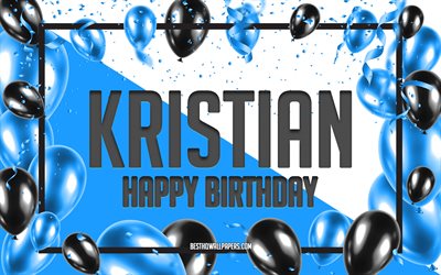 お誕生日おめでKristian, お誕生日の風船の背景, Kristian, 壁紙名, Kristianお誕生日おめで, 青球誕生の背景, ご挨拶カード, Kristian誕生日