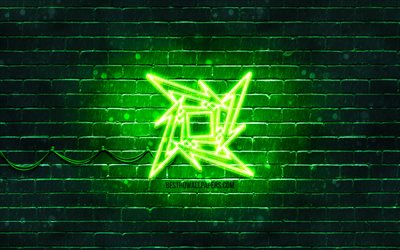 Metallica logo vert, 4k, vert brickwall, Metallica, le logo, les stars de la musique, Metallica n&#233;on logo