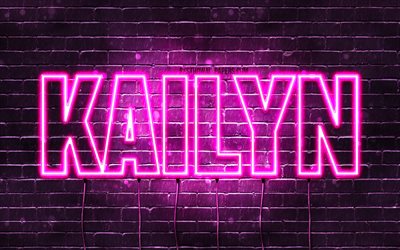 Kailyn, 4k, 壁紙名, 女性の名前, Kailyn名, 紫色のネオン, お誕生日おめでKailyn, 写真Kailyn名