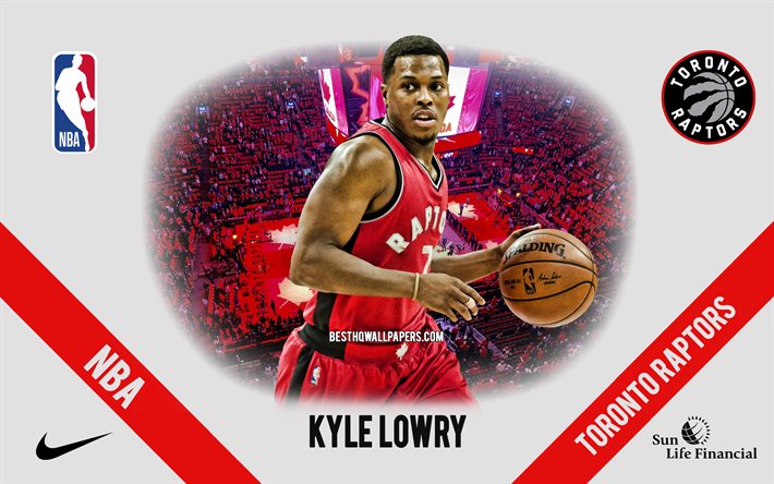 Kyle Lowry, Toronto Raptors, Amerikansk Basketspelare, NBA, portr&#228;tt, USA, basket, Scotiabank Arena, Toronto Raptors logotyp