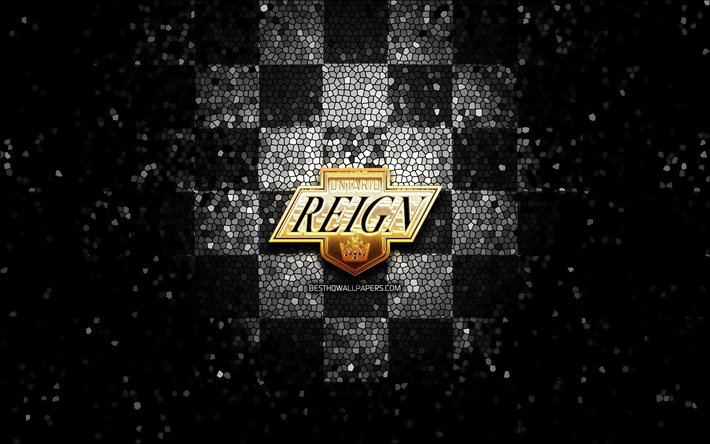 Ontario Reign, glitter, logo, AHL, nero, bianco, sfondo a scacchi, stati UNITI, americano, squadra di hockey, Ontario Reignk logo, mosaico, arte, hockey, America