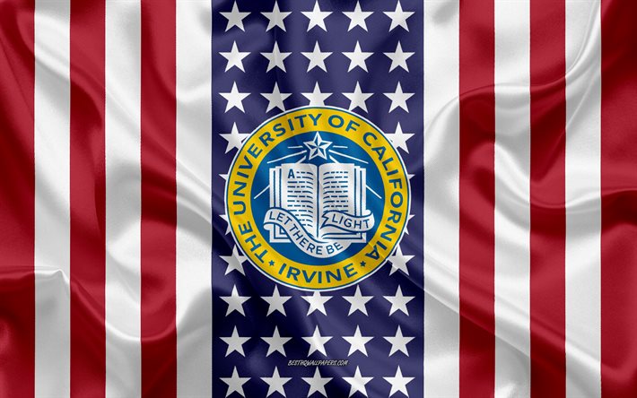 University of California Irvine Emblem, Amerikanska Flaggan, University of California Irvine logotyp, Irvine, Kalifornien, USA, Emblem p&#229; University of California Irvine
