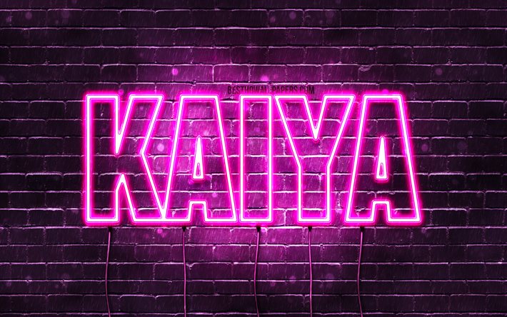 Kaiya, 4k, 壁紙名, 女性の名前, Kaiya名, 紫色のネオン, お誕生日おめでKaiya, 写真Kaiya名