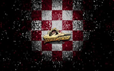 Cleveland Monsters, glitter logo, AHL, purple white checkered background, USA, american hockey team, Cleveland Monsters logo, mosaic art, hockey, America