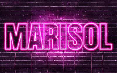 Marisol, 4k, tapeter med namn, kvinnliga namn, Marisol namn, lila neon lights, Grattis P&#229; F&#246;delsedagen Marisol, bild med Marisol namn