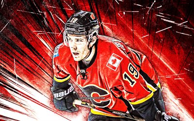 4k, Mateus Tkachuk, grunge arte, Calgary Flames, NHL, jogadores de h&#243;quei, vermelho resumo raios, EUA, Mateus Tkachuk 4K, h&#243;quei, Mateus Tkachuk Calgary Flames