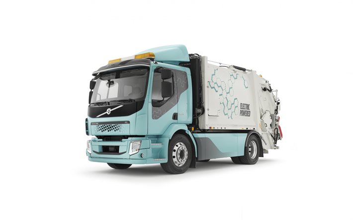 Volvo FL, camion poubelle, camion &#233;lectrique, fond blanc, nouvelle FL, su&#233;dois de camions, &#233;lectrique de camion d&#39;ordures, Volvo