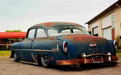 Chevrolet Bel Air, back view, 1954 cars, tuning, retro cars, american cars, 1954 Chevrolet Bel Air, lowrider, Chevrolet