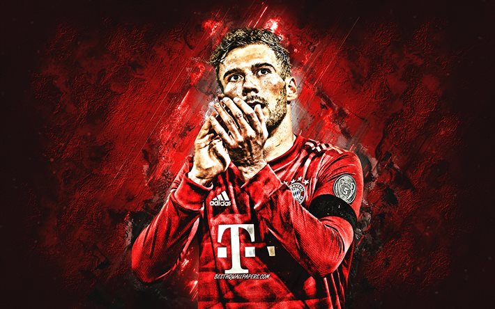 Leon Goretzka, FC Bayern Munich, allemand, joueur de football, portrait, rouge, pierre fond, de la Bundesliga, Allemagne, le football, le Bayern de Munich