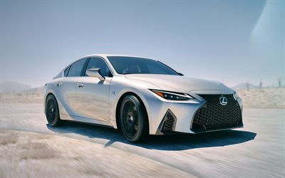 Lexus IS, 2021, 4K, front view, exterior, silver sports coupe, new silver IS, Japanese cars, Lexus