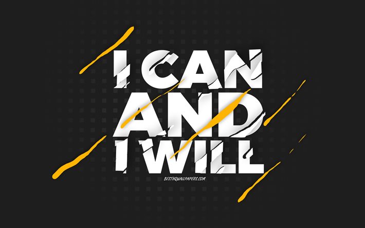 Download Wallpapers I Can And I Will, Black Background, Creative Art, I